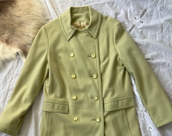 Vintage 60s mint green mod coat, pastel green double breasted mcm coat size small, cotton spring coat