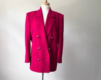 vintage red cashmere blazer size medium, double breasted boyfriend blazer, oversized menswear style blazer