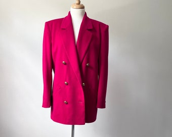 vintage red cashmere blazer size medium, double breasted boyfriend blazer, oversized menswear style blazer