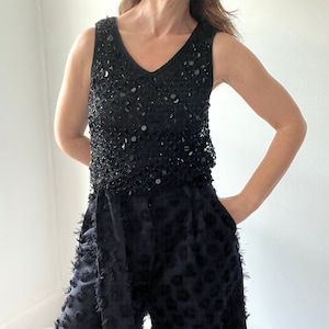 vintage 90s paillettes sleeveless top size small, embellished black tank