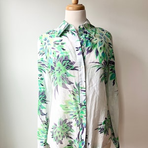 vintage floral button down blouse by Elie Tahari med, summer cotton blouse