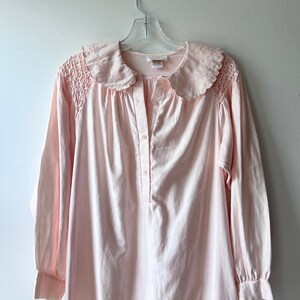 vintage 80s embroidered pink long sleeve nightgown size small, victorian style high neck modest maxi nightgown