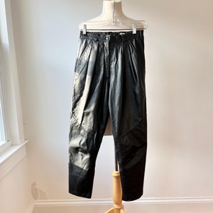 Vintage black leather pants size s, petite leather trousers