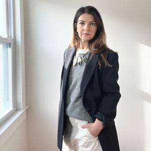Vintage 90s Ellen Tracy minimalist navy blazer, chic work blazer size medium