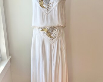 vintage 80s white cotton summer skirt set size small