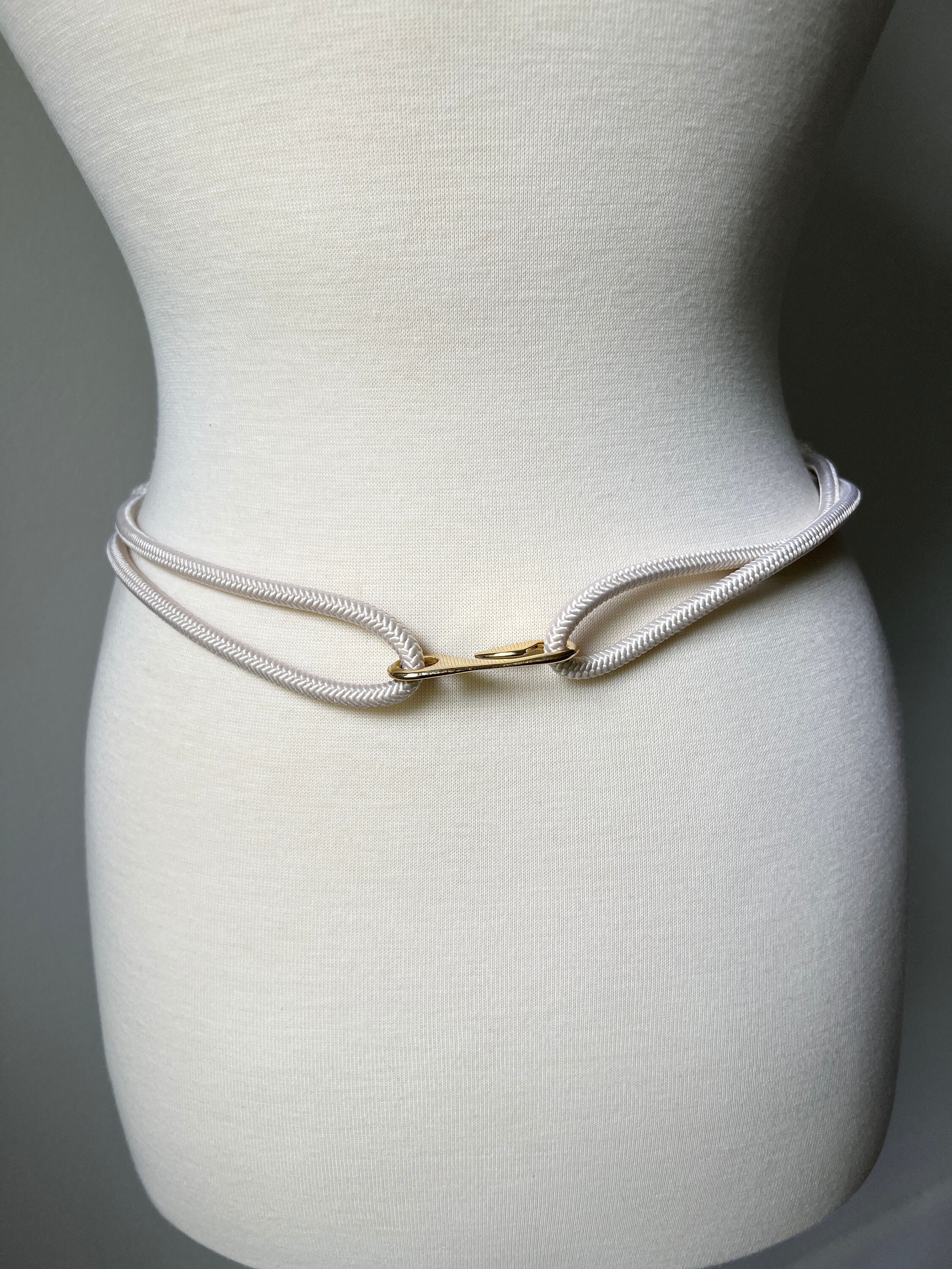 Vintage Ivory and White Pearl Macrame Woven Rope Belt Nautical Rope Belt, Handmade Cream Tassel Macrame Thick  main image 4