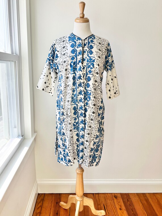 vintage block print kaftan size small, ethnic pri… - image 1