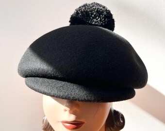 Vintage Eugenia Kim Wool Beret Feathered Pom Pom, Avant  display picture 1