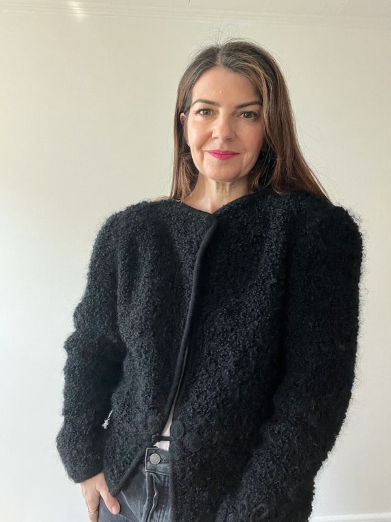Vintage black mohair wool cardigan size small, fu… - image 7