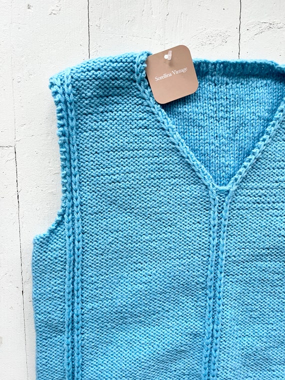 vintage 60s blue wool knit vest handmade sm-med, … - image 8