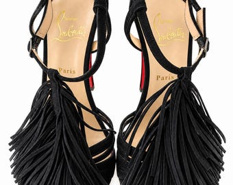 Vintage Christian Louboutin black fringe platform high heels, designer high heels size 35,  Peep Toe Heels Pumps