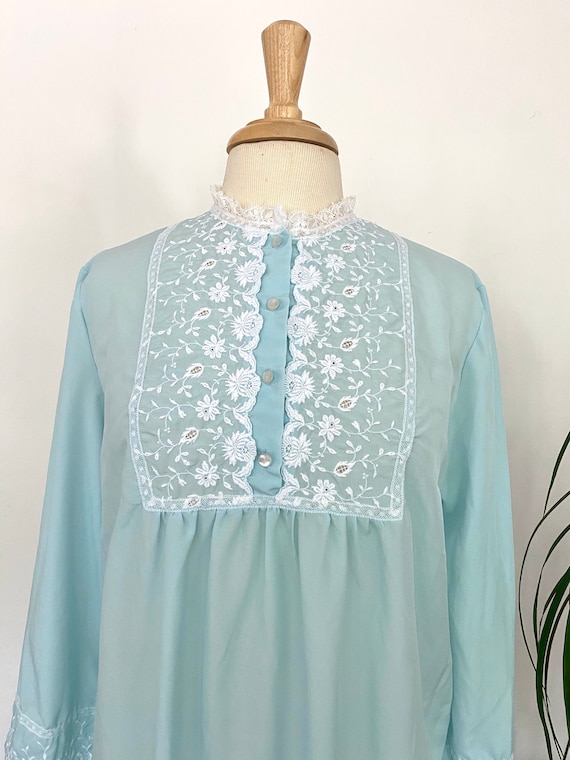 Vintage Eve Stillman Blue lace long sleeve nightg… - image 1