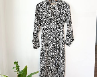 black and white floral wrap dress Black and Cream Floral Wrap Dress