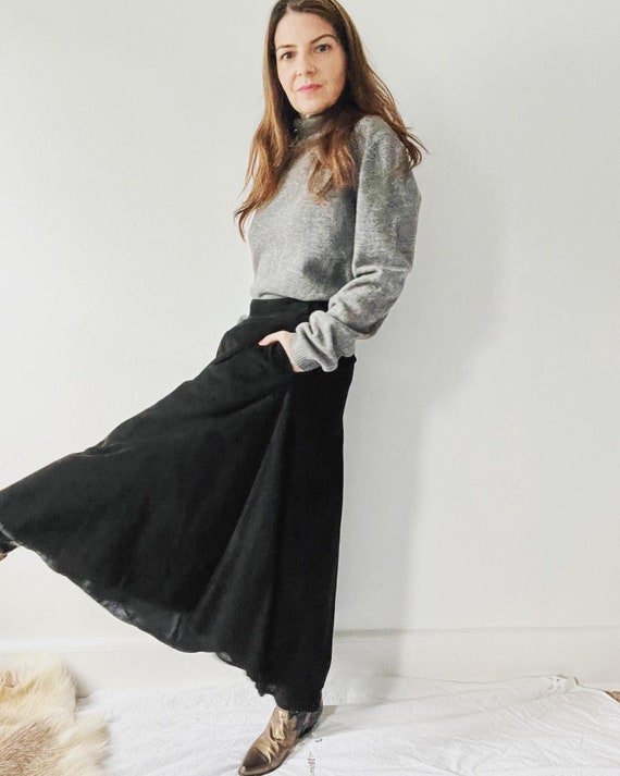 Vintage 90s black suede maxi skirt size medium, p… - image 2