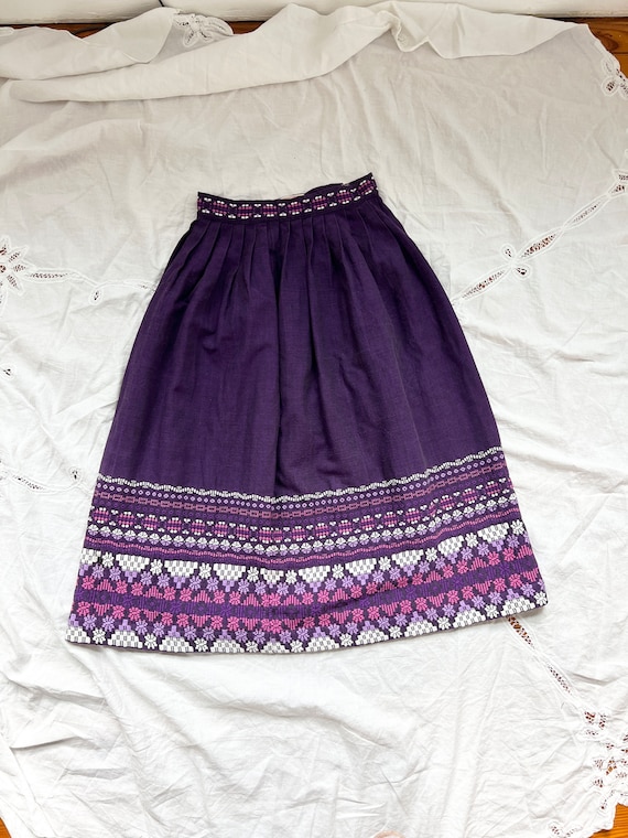 vintage 70s purple embroidered aztec skirt, hand w