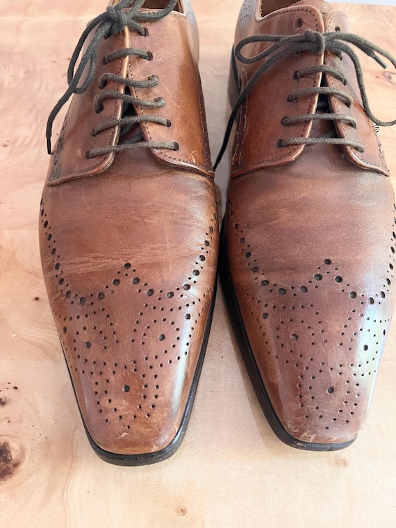 Canali Brown Leather Wingtip Oxford Shoes Made in Italy,  Mens Luxury Brogue Dress Shoes, Italian Designer shoes size 10 View 3
