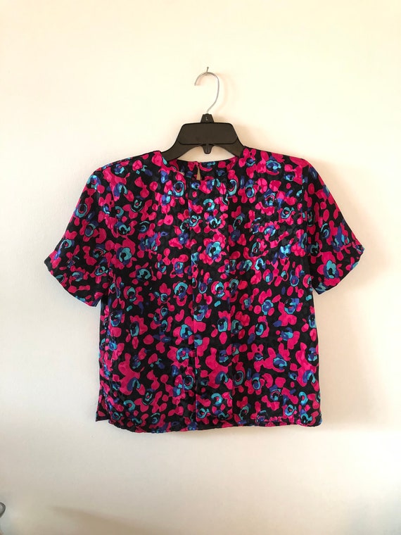 Vintage Bright floral blouse | size 2 hot pink pri
