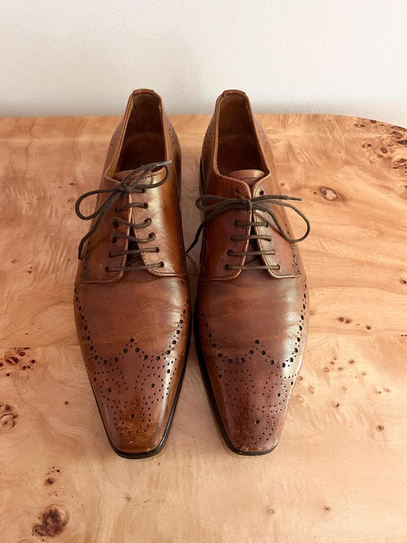 Canali Brown Leather Wingtip Oxford Shoes Made in Italy,  Mens Luxury Brogue Dress Shoes, Italian Designer shoes size 10