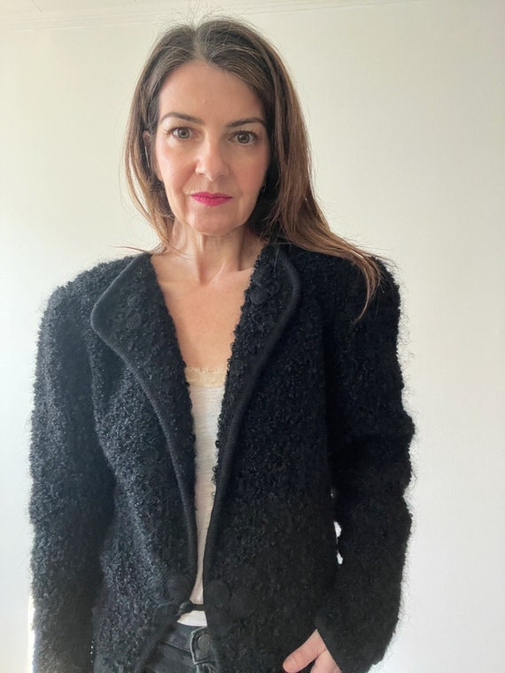 Vintage black mohair wool cardigan size small, fu… - image 2