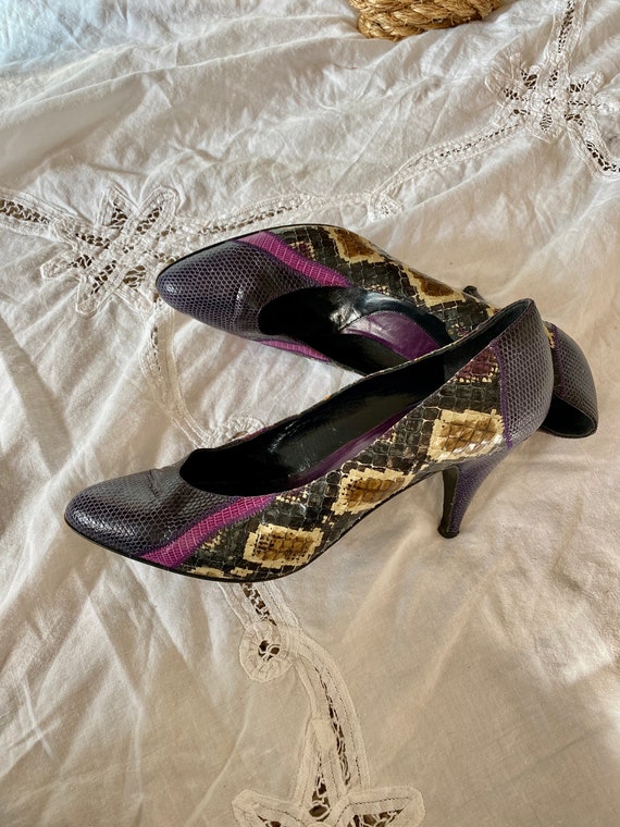 Vintage 80s Snakeskin heels size 7 Carlos Falchi,… - image 1