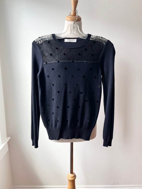 Valentino lace and polka dot cashmere wool sweate… - image 1
