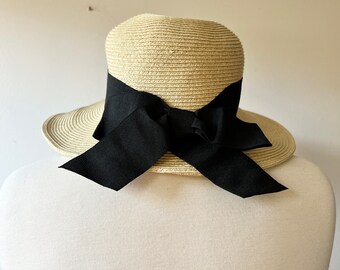 Vintage Scala Straw Hat With Black Grosgrain Ribbon, Straw  display picture 1