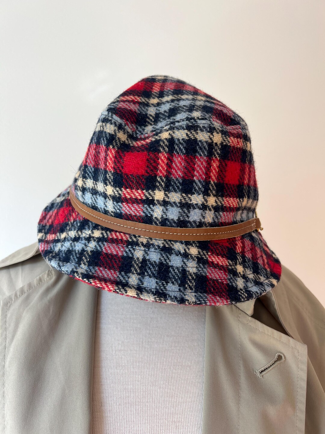 coach plaid wool bucket hat size small Vintage Coach Plaid Wool Bucket Hat Size Small, Winter Plaid  main image 2