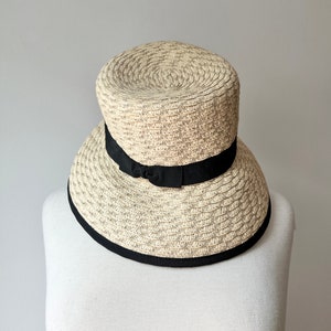 Vintage Betmar Straw Hat with black grosgrain ribbon, straw beach hat, wide brimmed sun hat