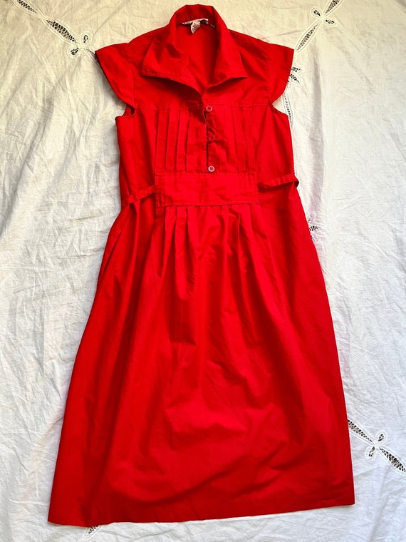 vintage 70s red cotton fit and flare summer dress… - image 1