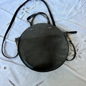 Clare V Black Leather Round Shoulder Bag Circle Distressed 