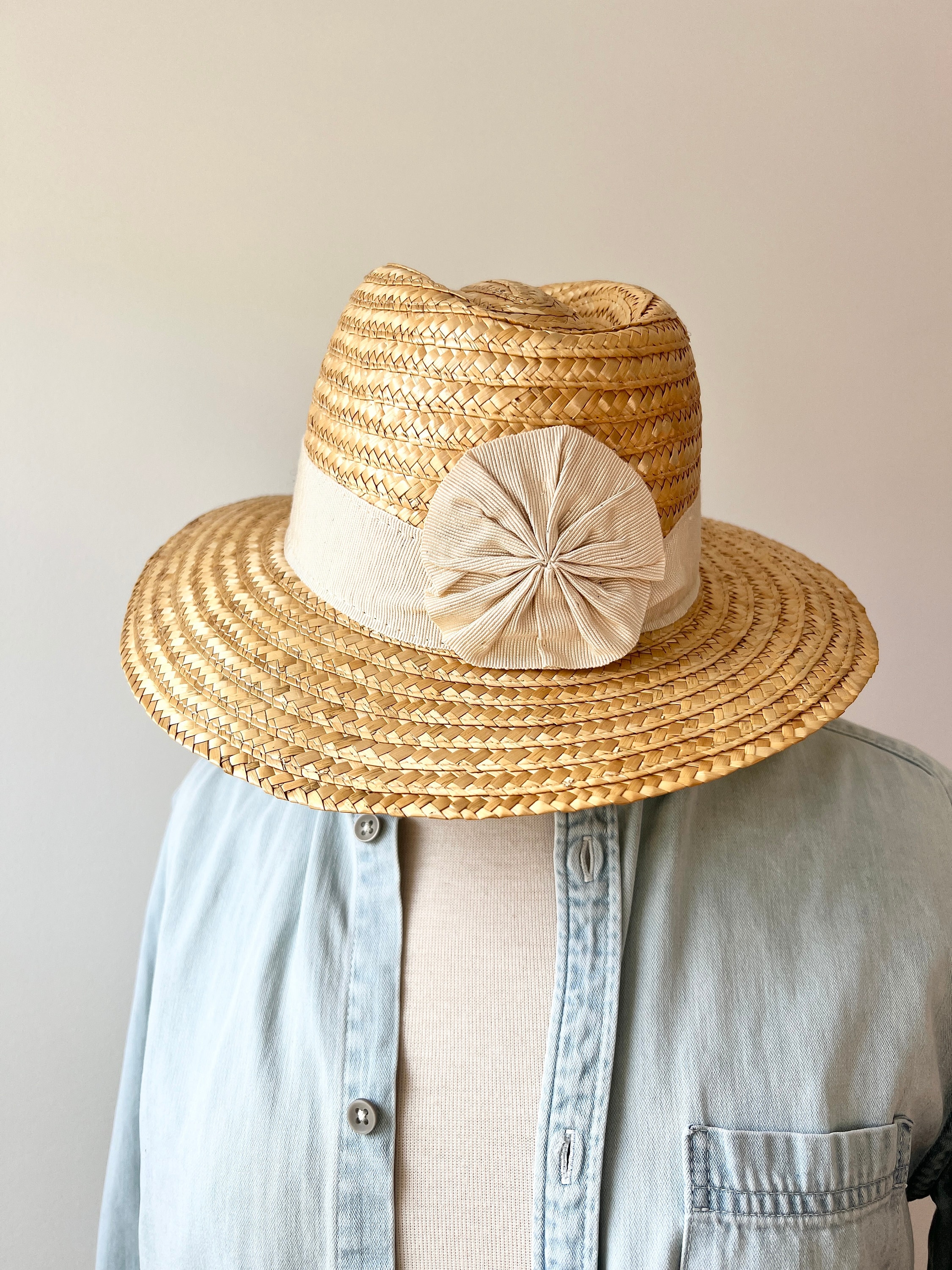 Vintage 1950s Straw Sun Hat With Grosgrain Ribbon Made in  display picture 3