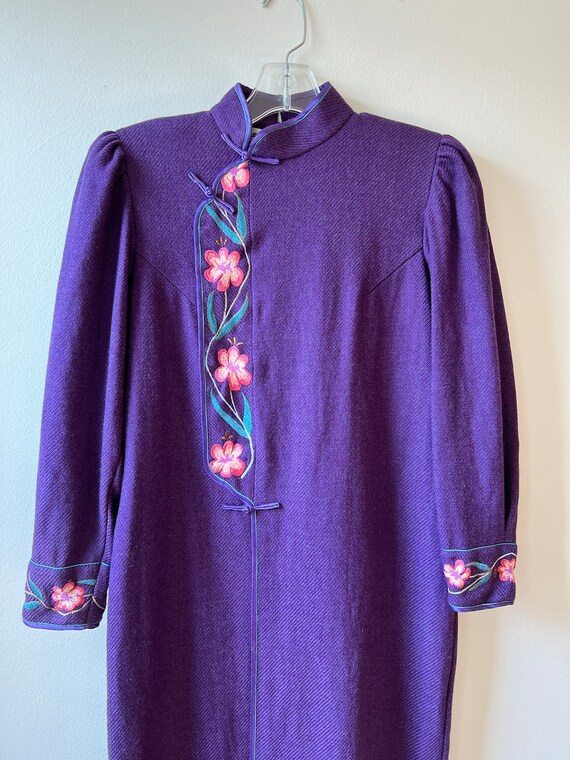 vintage purple cheongsam floral embroidered dress… - image 10