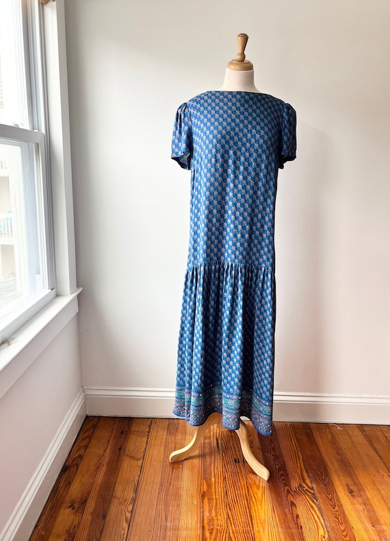 Vintage 80s floral drop waist dress by Jane Schaffhausen for Belle France, ditsy floral 80s boho short sleeve maxi dress Vintage 80s floral drop waist dress by Jane Schaffhausen for Belle France, ditsy floral 80s boho short sleeve maxi dress