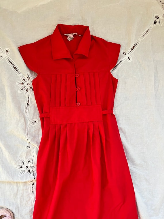 vintage 70s red cotton fit and flare summer dress… - image 7