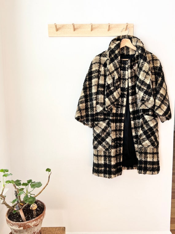 60s plaid wool coat size small attached scarf, vi… - image 2