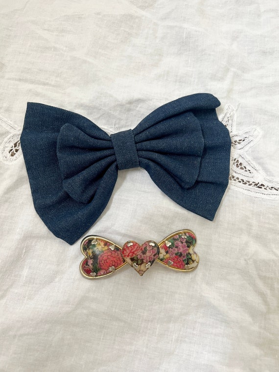 vintage bow hair barrettes set of two, coquette h… - image 1