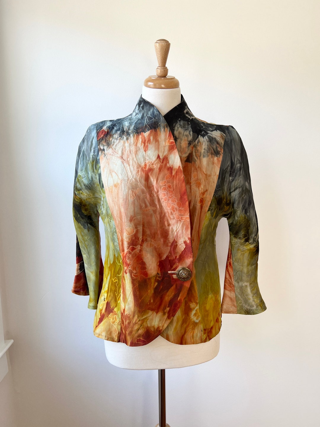 Joan Mcgee Art to Wear Abstract Tie Dye Silk Blazer and Tank Set Fiber ...