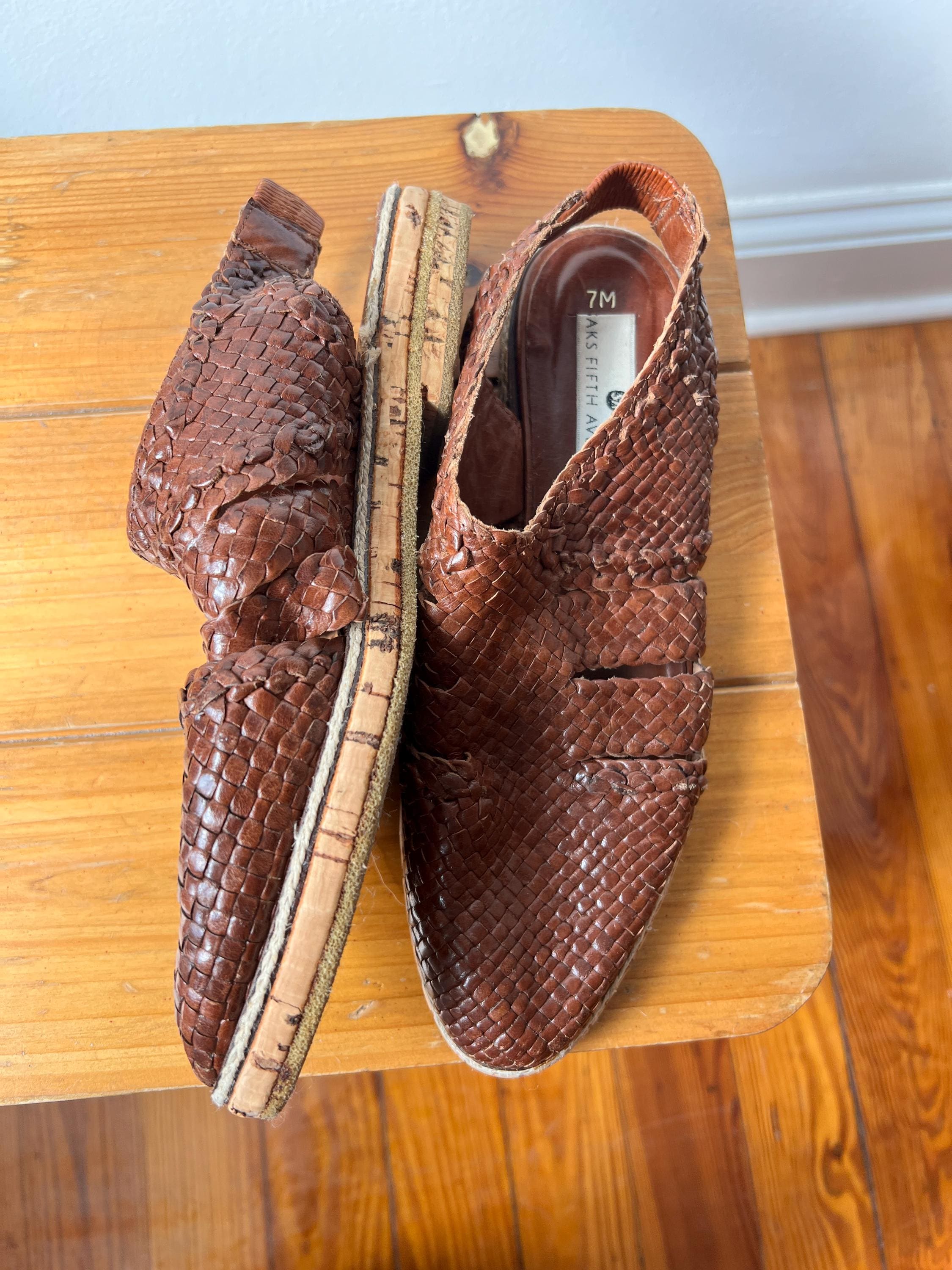 Vintage Woven Leather Huarache Sandals: Saks Fifth Avenue, Size 7