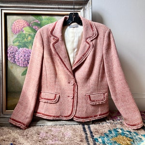 vintage tweed wool blazer size medium, chic- blazer with velvet trim