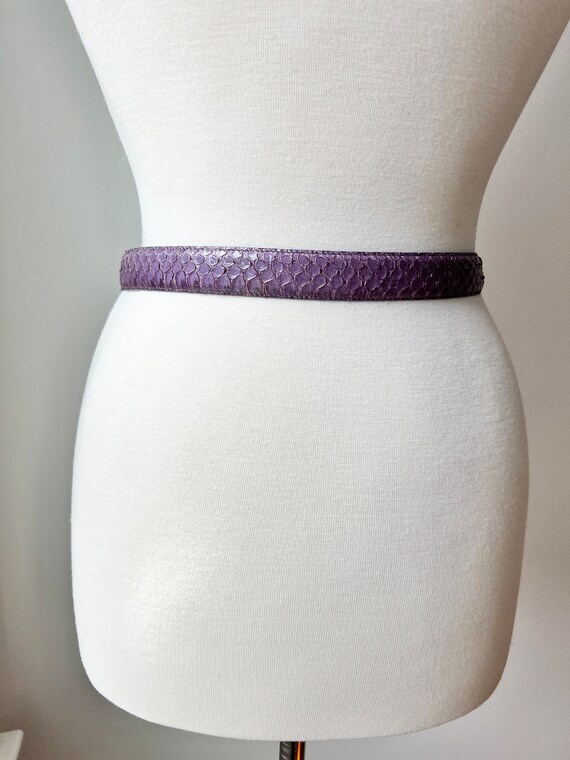 Vintage purple snakeskin belt with gold hardware,… - image 4