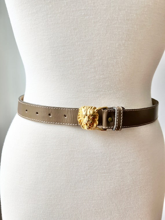 Vintage 80s lion head belt by Anne Klein, tan skin