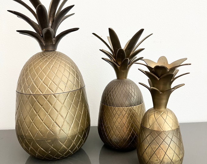 Vintage Brass Pineapple Canisters Set of 3, Housewarming Gift, Brass