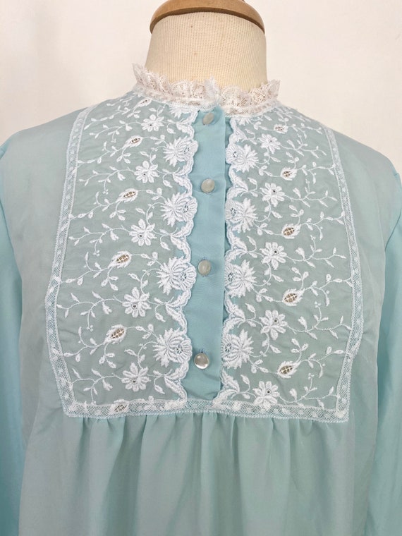 Vintage Eve Stillman Blue lace long sleeve nightg… - image 3