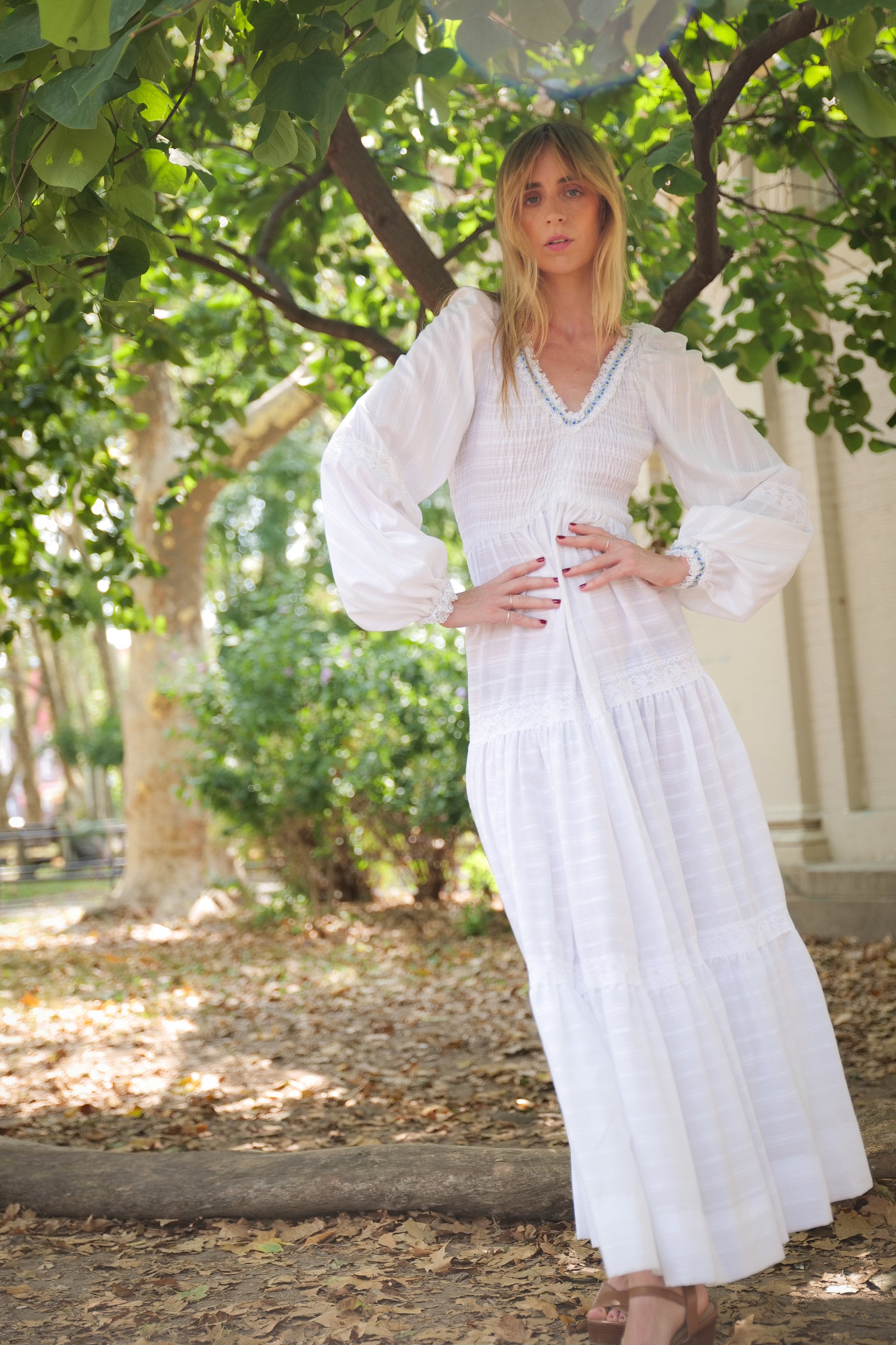 Vintage White Smock Dress Size Small, Cottagecore Long Sleeve Nap