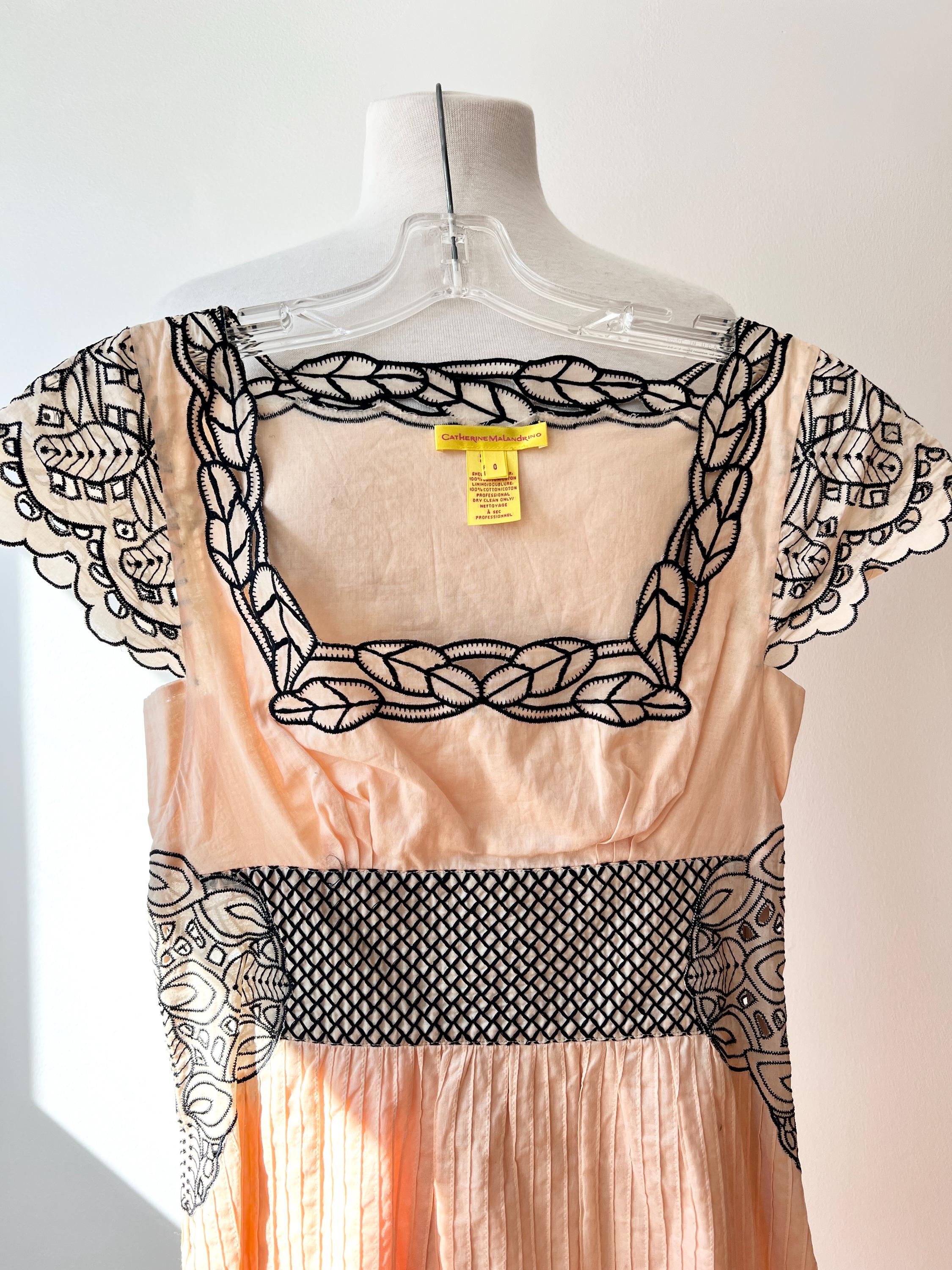 catherine malandrino cotton midi dress Black lace trim size 0 small, cut out spring summer dress