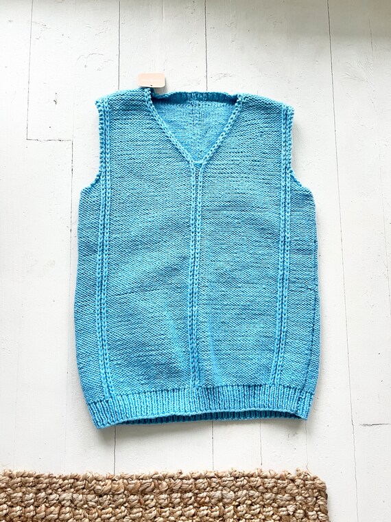 vintage 60s blue wool knit vest handmade sm-med, … - image 2