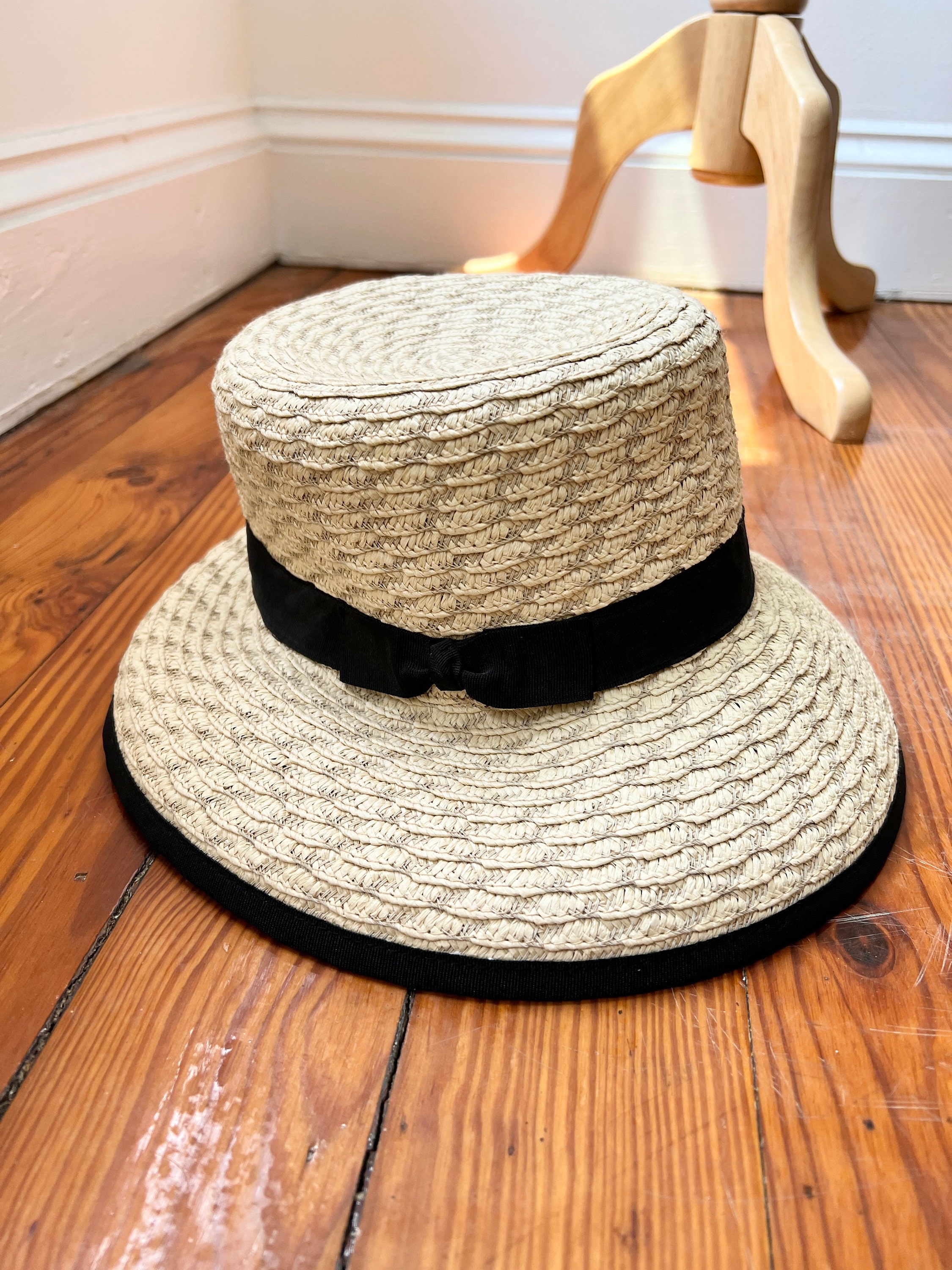 Vintage Betmar Straw Hat With Black Grosgrain Ribbon, Straw  display picture 1