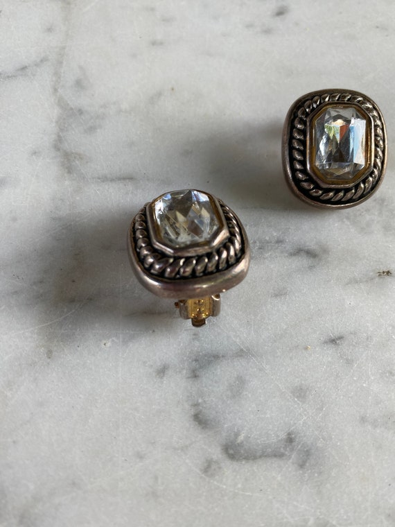 vintage 80s rhinestone clip on earrings, diamond … - image 6