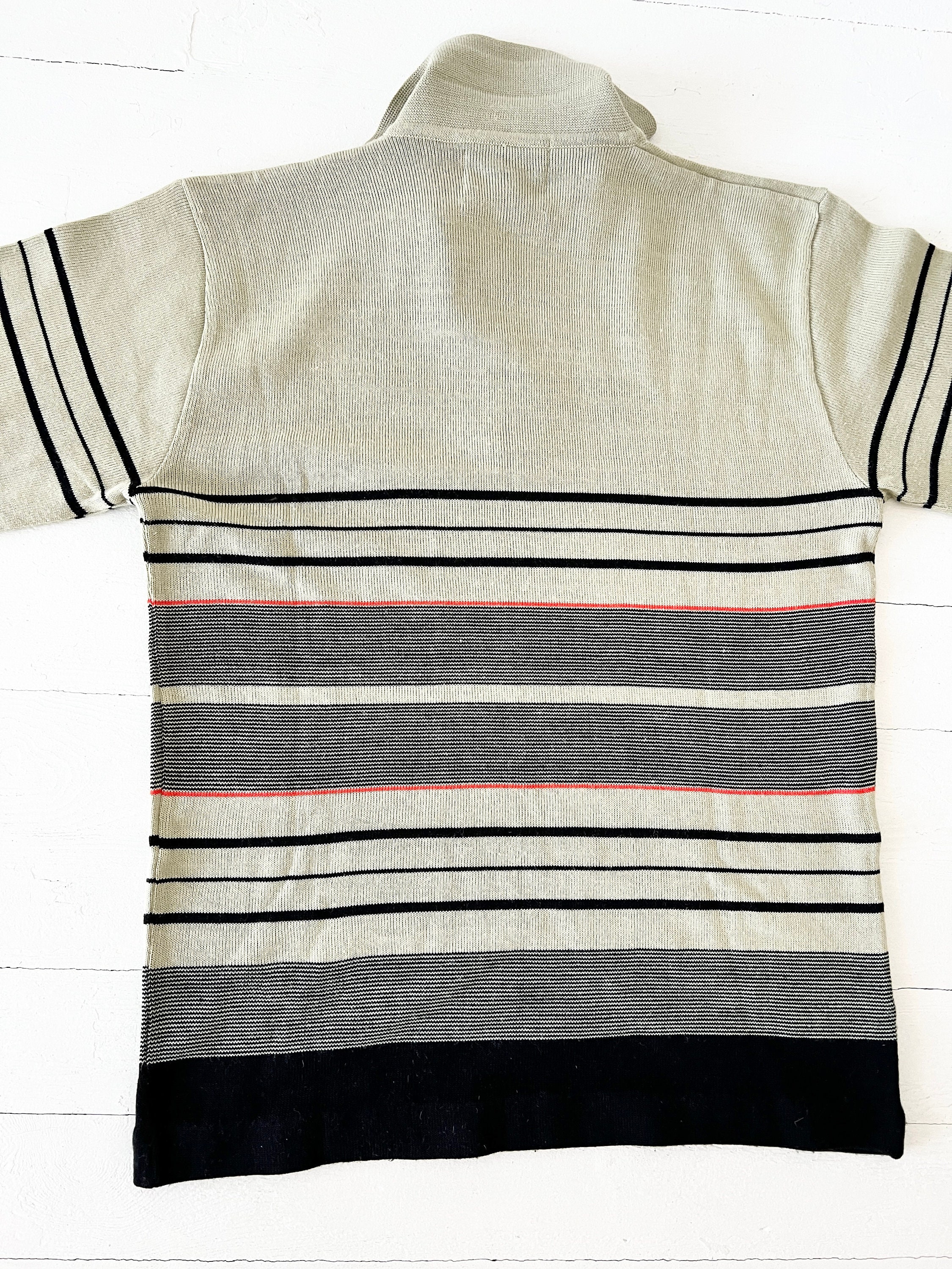 トップス USED Attractions Knit Polo Elvis 50s Vtg NEW MADCAP MOD RETRO 50s 60s MENS ZIP STRIPED KNIT POLO