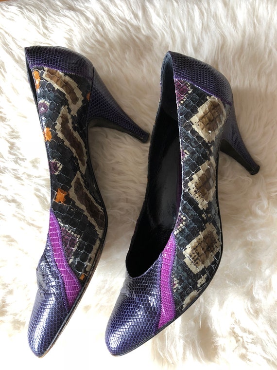 Vintage 80s Snakeskin heels size 7 Carlos Falchi,… - image 5